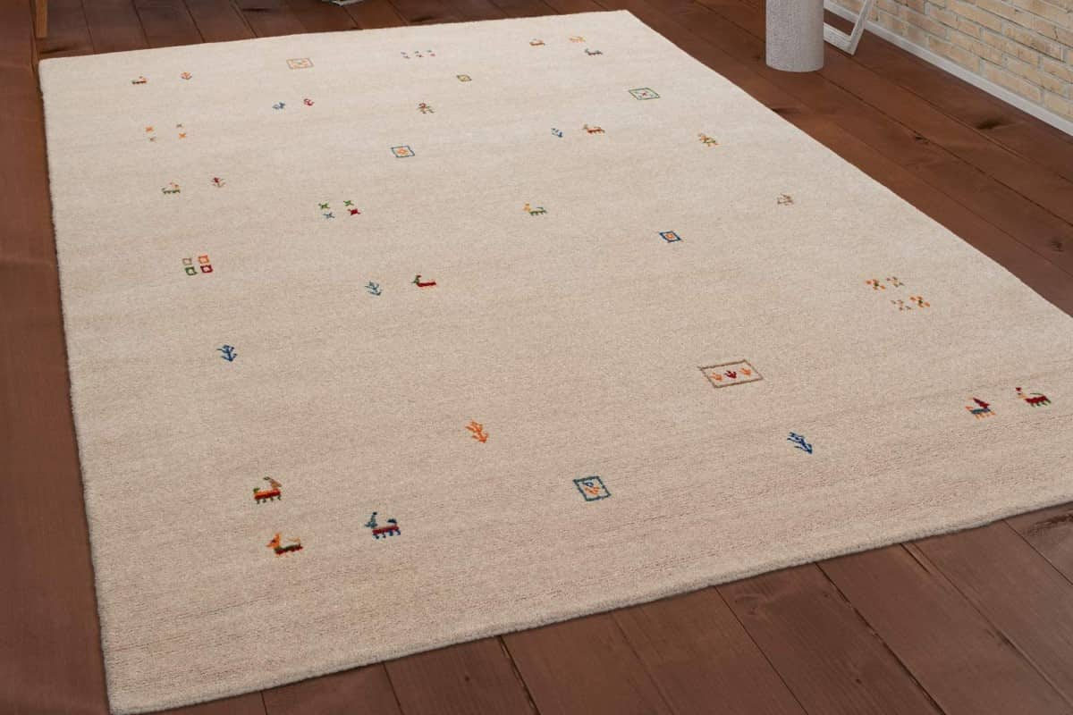  Cream Gabbeh Rug; Wool Material 3 Patterns Goats Trees Mountains 